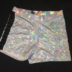 forever 21 holographic lace up shorts